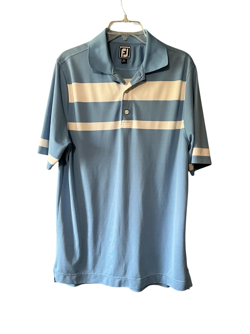 FootJoy FJ Blue Striped Golf Polo Shirt Mens Athletic Fit Size large